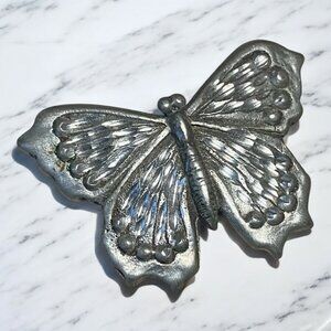 Vintage 90s pewter silver tone butterfly tiny brooch pin cottagecore prairie